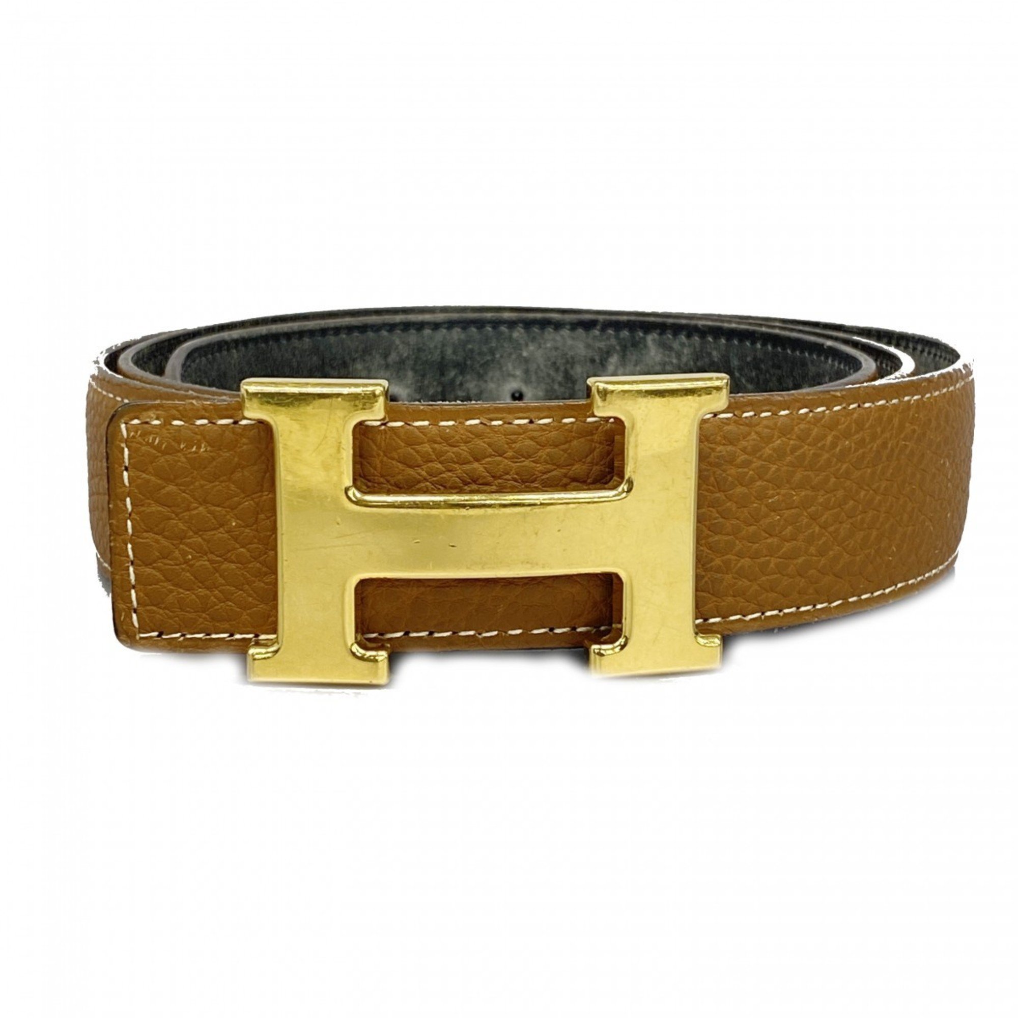 Hermes Belt Constance Togo Box Calf Black Natural F Stamp Men's