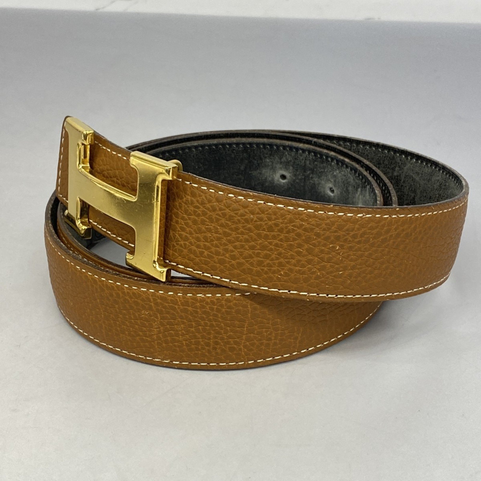 Hermes Belt Constance Togo Box Calf Black Natural F Stamp Men's