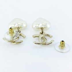 Chanel earrings with Coco mark, heart motif, fake pearl, GP plating, champagne gold, for women