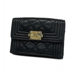 Chanel Tri-fold Wallet Boy Caviar Skin Black Women's