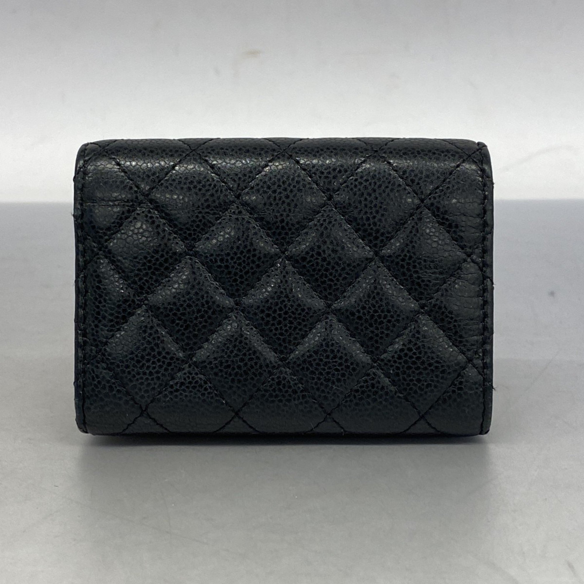 Chanel Tri-fold Wallet Boy Caviar Skin Black Women's