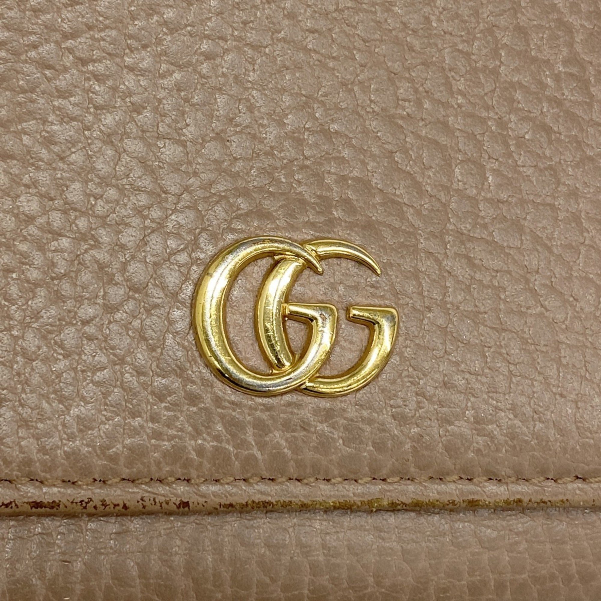 Gucci Wallet GG Marmont 474746 Leather Beige Women's