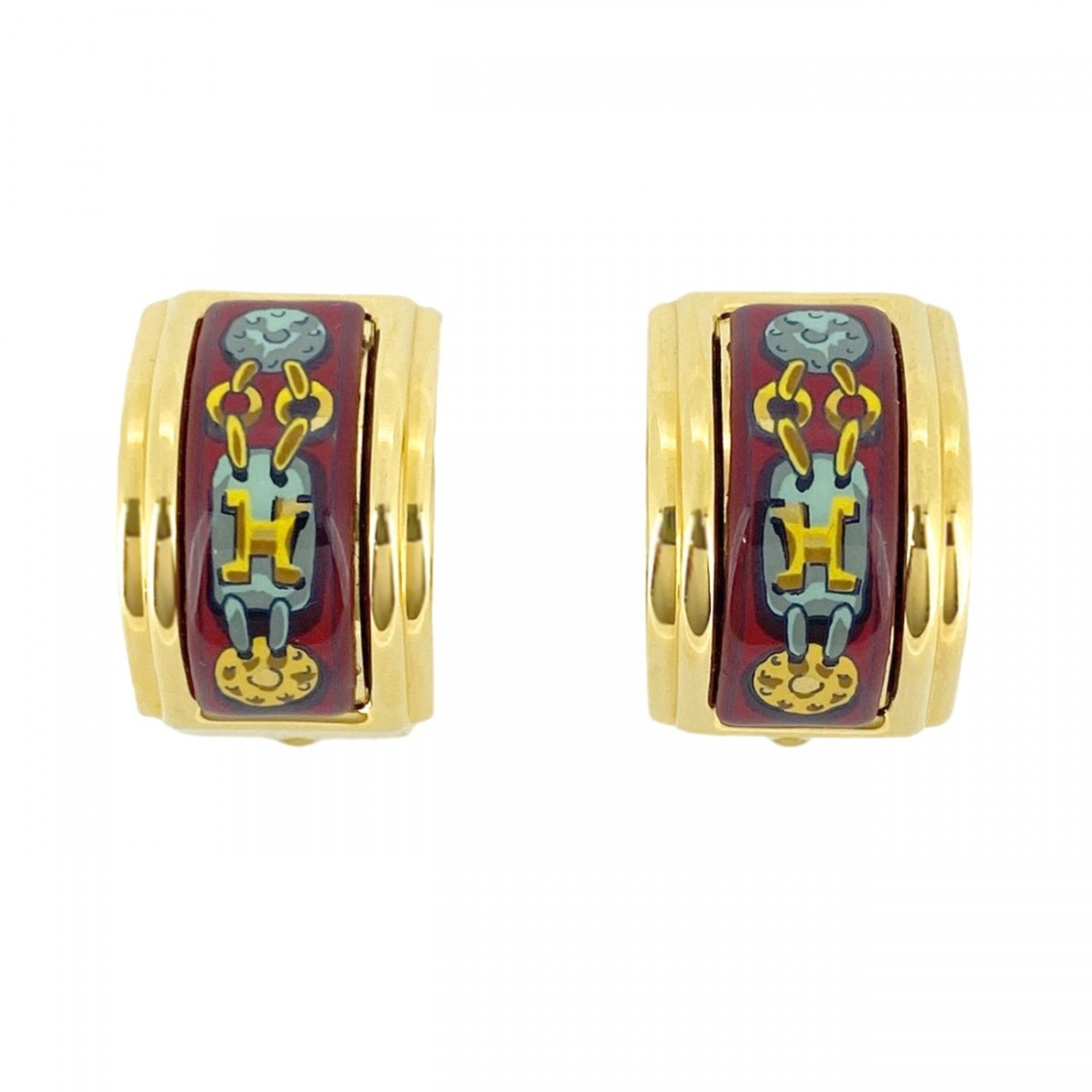 Hermes Earrings, enamel, GP plating, cloisonné, gold, multi-color, for women