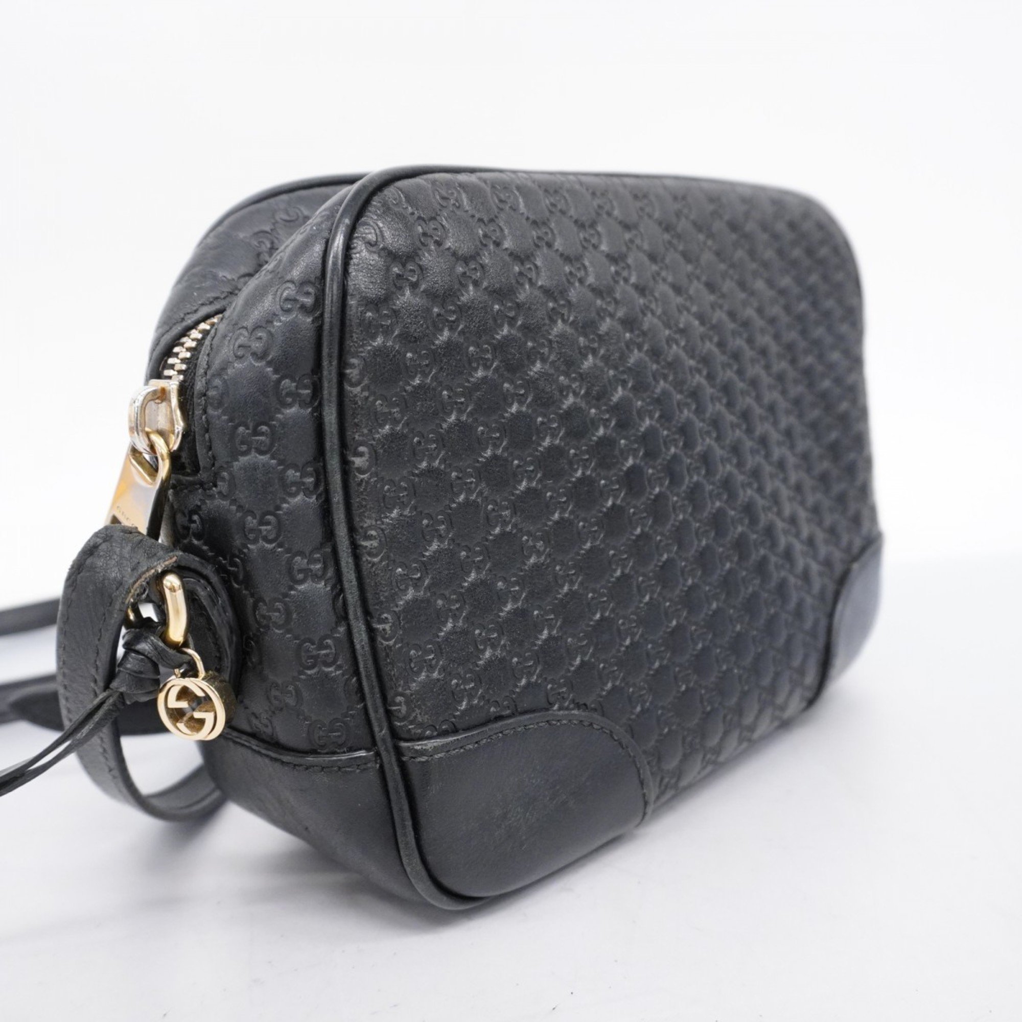 Gucci Shoulder Bag Micro Guccissima 449413 Leather Black Champagne Ladies