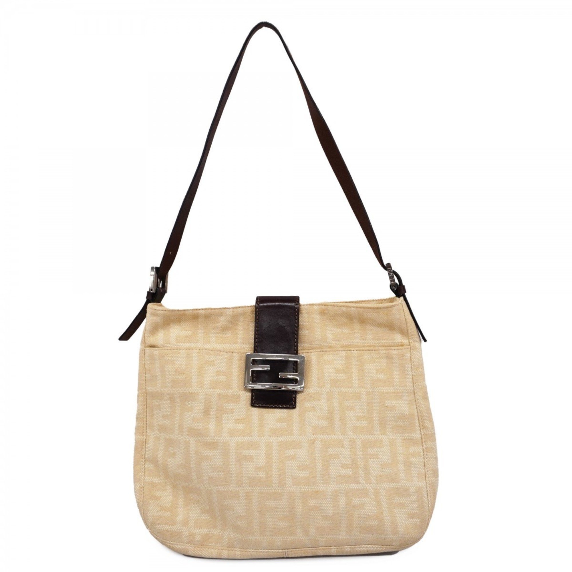 Fendi Shoulder Bag Zucca Canvas Beige Ivory Women's