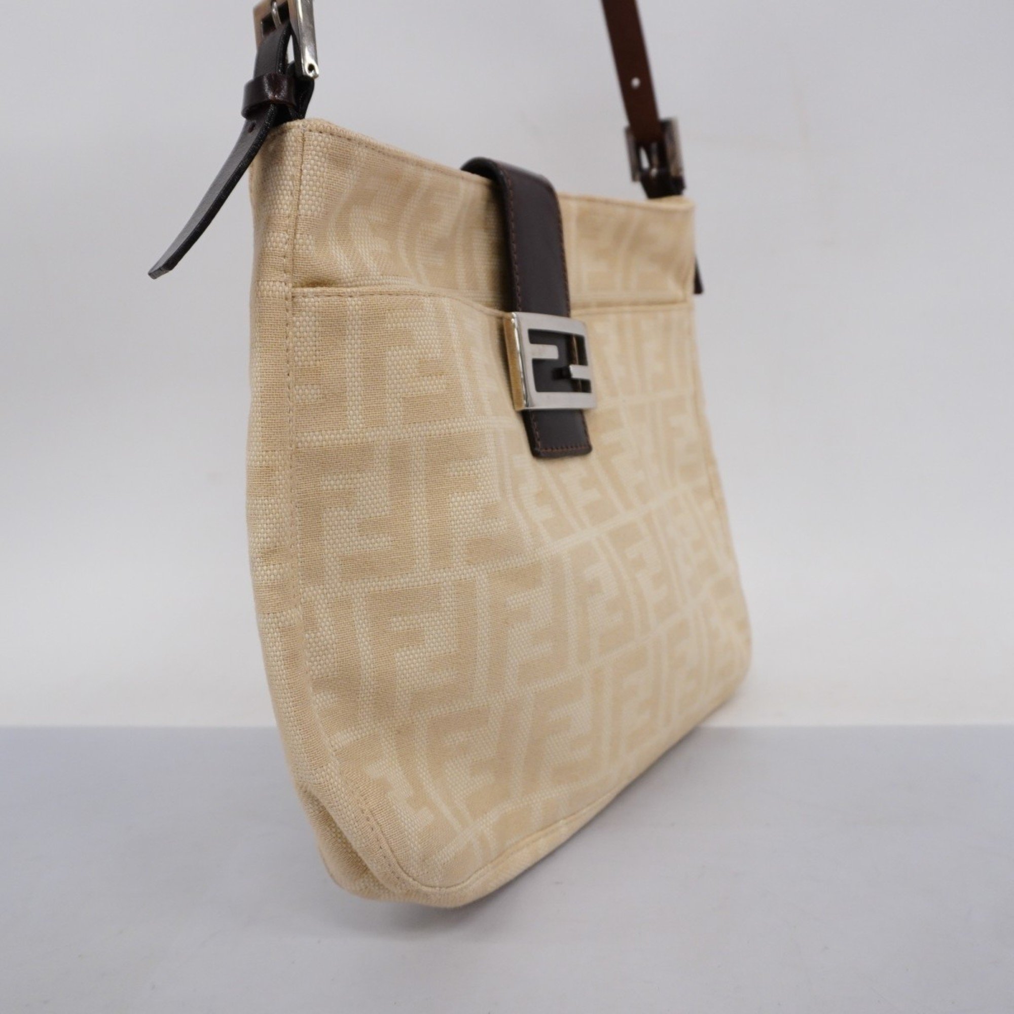 Fendi Shoulder Bag Zucca Canvas Beige Ivory Women's