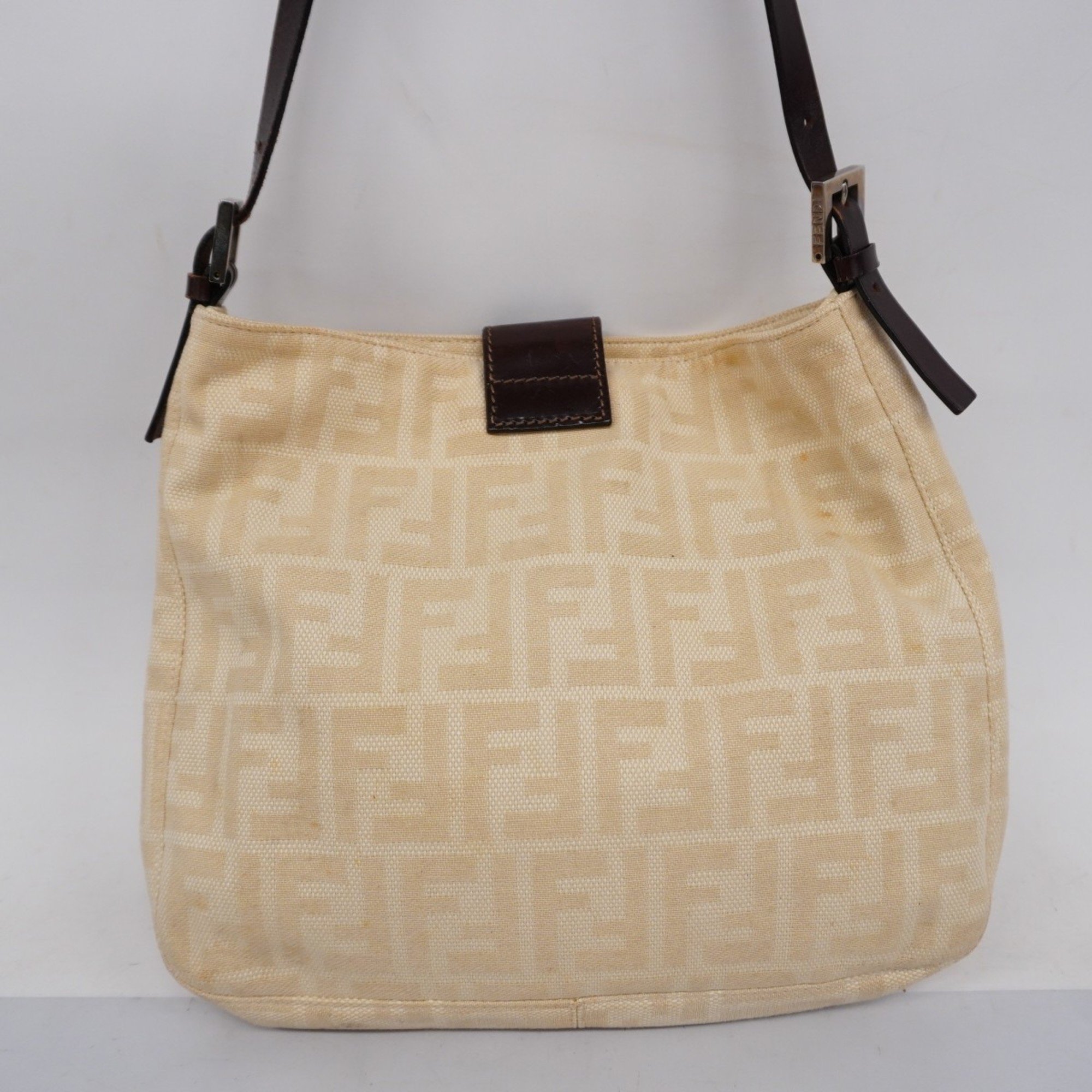 Fendi Shoulder Bag Zucca Canvas Beige Ivory Women's