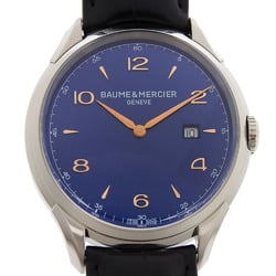 Baume & Mercier Clifton Watch M0A10420 Stainless Steel x Embossed Leather Quartz Analog Display Blue Dial Men's