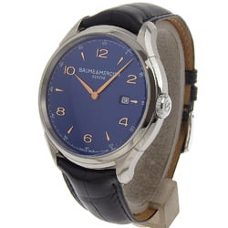 Baume & Mercier Clifton Watch M0A10420 Stainless Steel x Embossed Leather Quartz Analog Display Blue Dial Men's