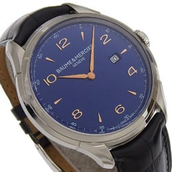 Baume & Mercier Clifton Watch M0A10420 Stainless Steel x Embossed Leather Quartz Analog Display Blue Dial Men's