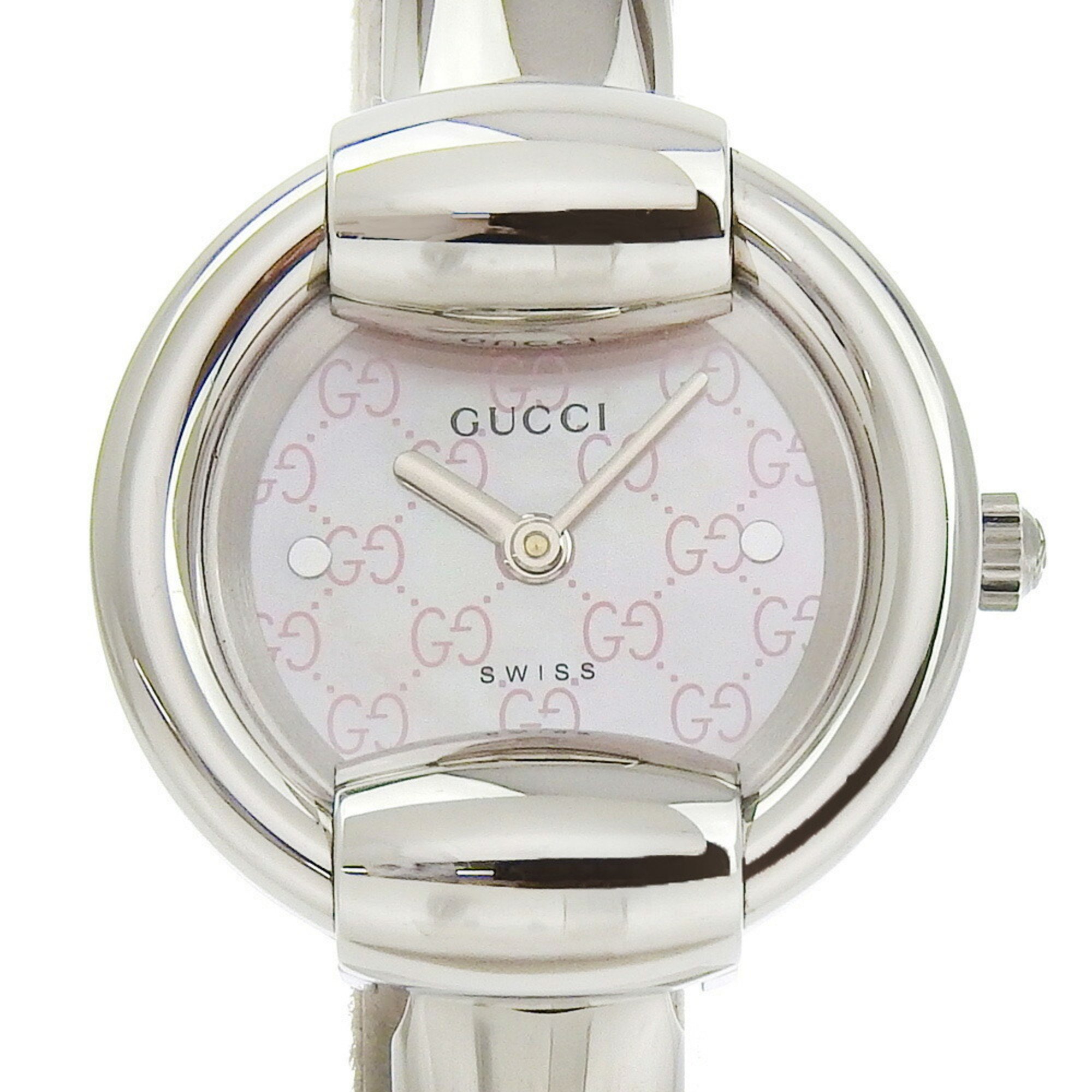 Gucci Watch 1400L Stainless Steel Quartz Analog Display Pink Shell Dial Women's