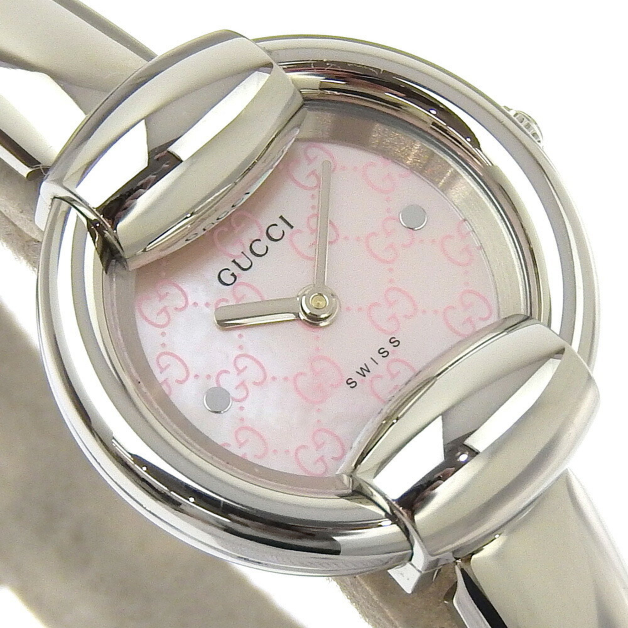 Gucci Watch 1400L Stainless Steel Quartz Analog Display Pink Shell Dial Women's