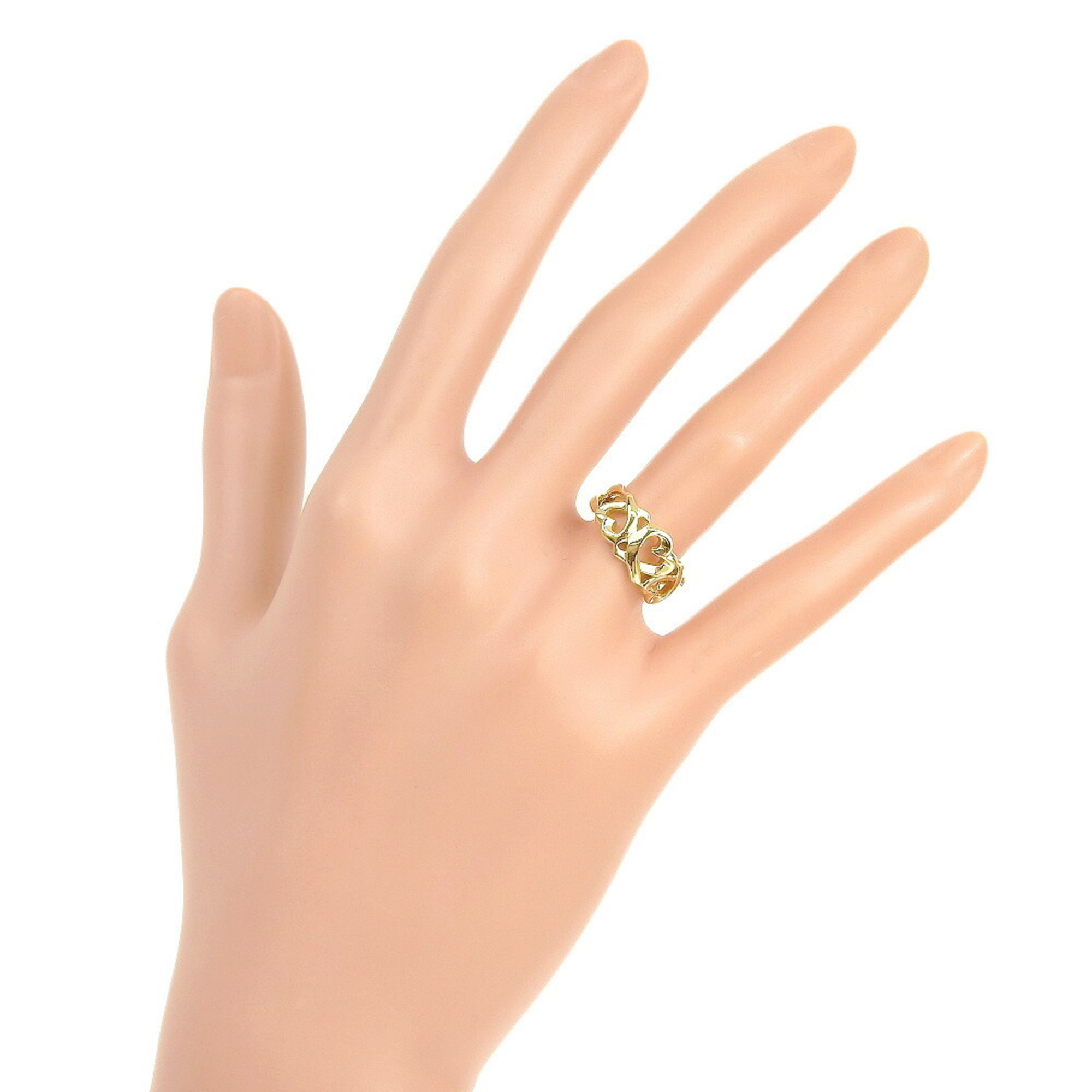 Tiffany & Co. Triple Loving Heart Size 9 Ring, Paloma Picasso, K18 Yellow Gold, Heart, Approx. 4.4g, rubbing heart, Women's