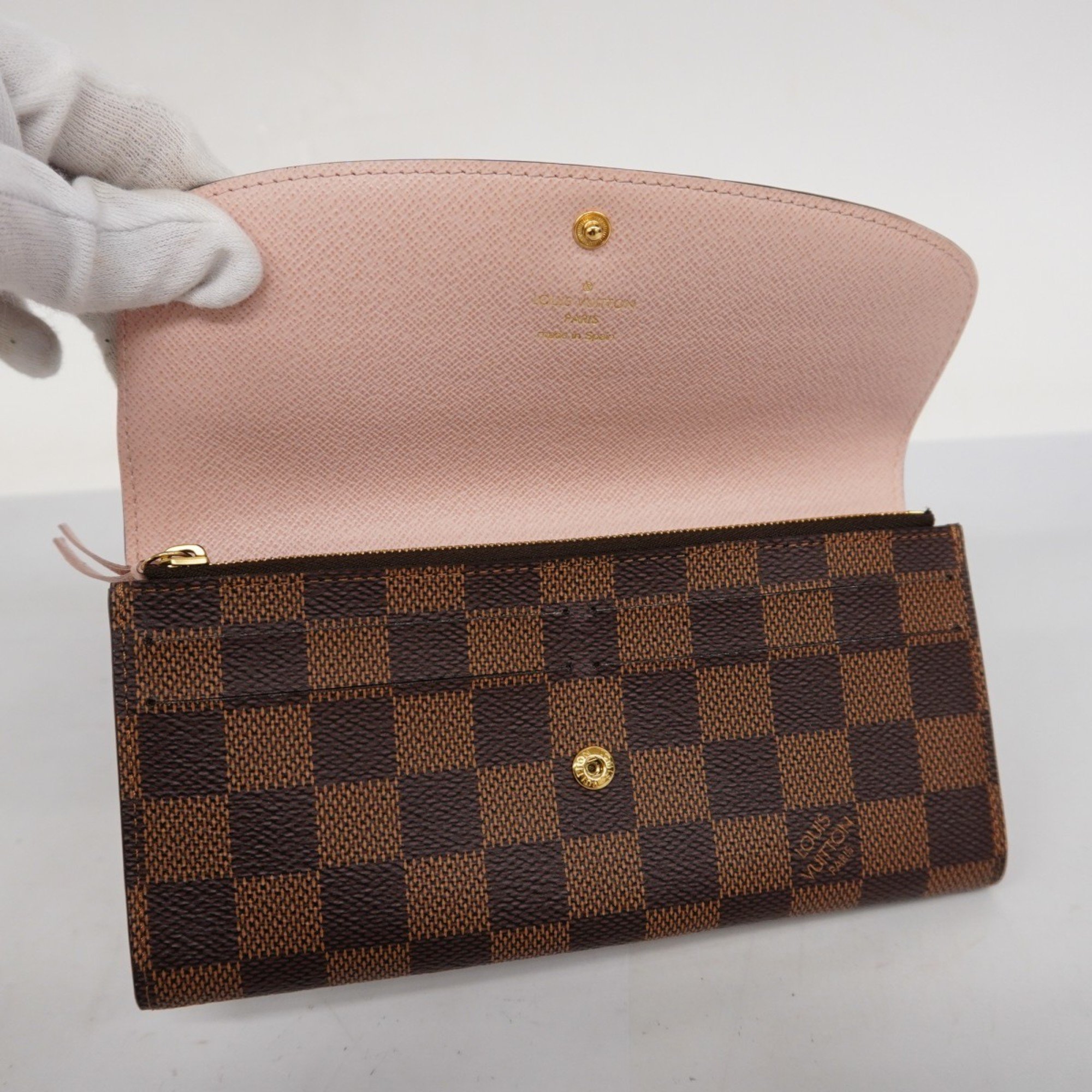 Louis Vuitton Long Wallet Damier Portefeuille Emilie N60214 Ebene Rose Ballerine Ladies