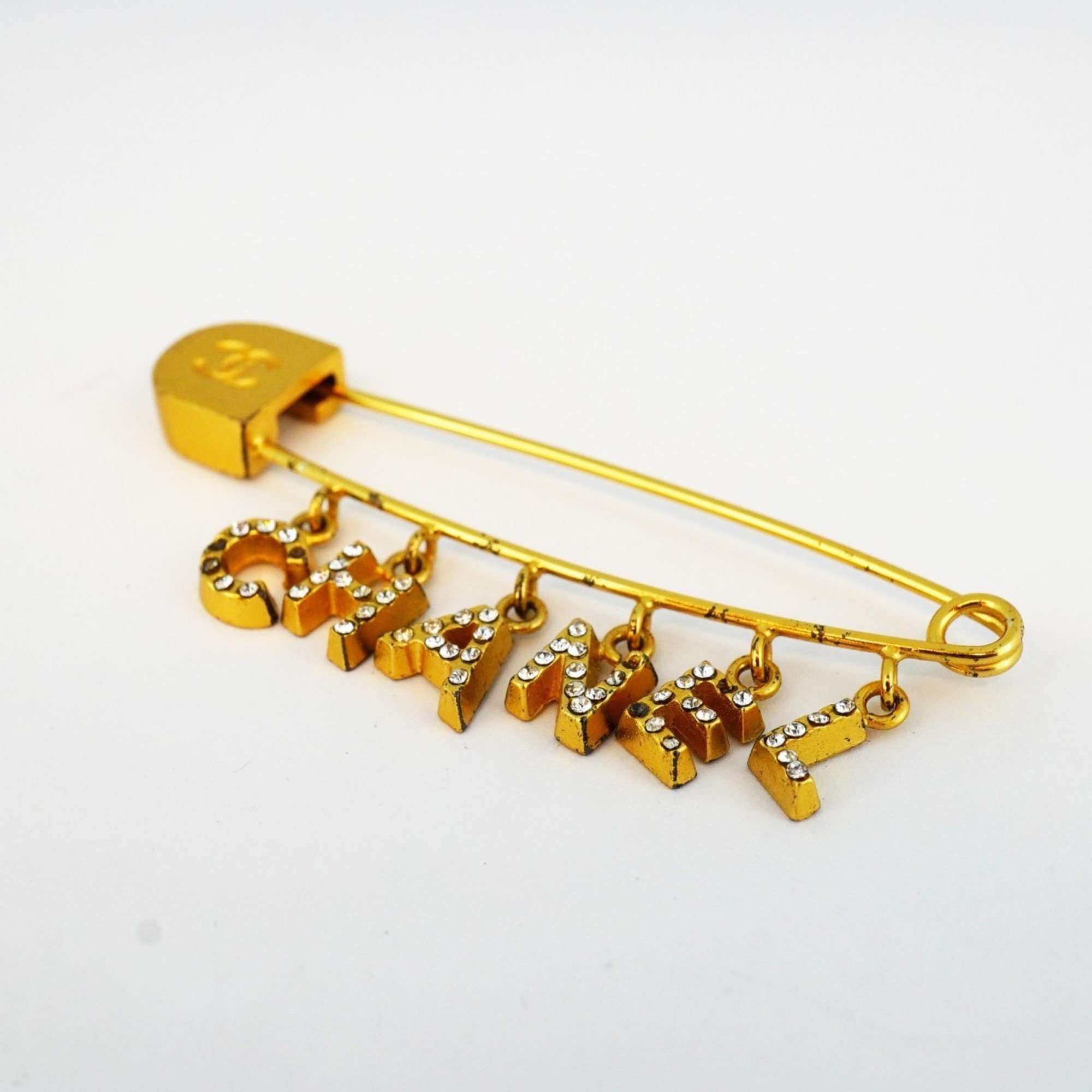 Chanel Pin Brooch Rhinestone GP Plated Gold Ladies