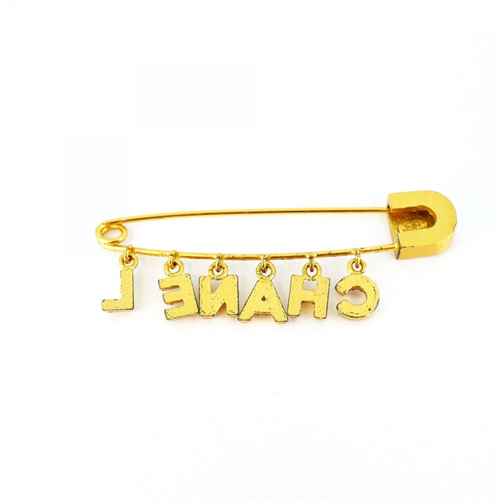 Chanel Pin Brooch Rhinestone GP Plated Gold Ladies