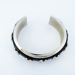 Chanel Bangle Clover Motif Rhinestone Metal Silver Black Women's