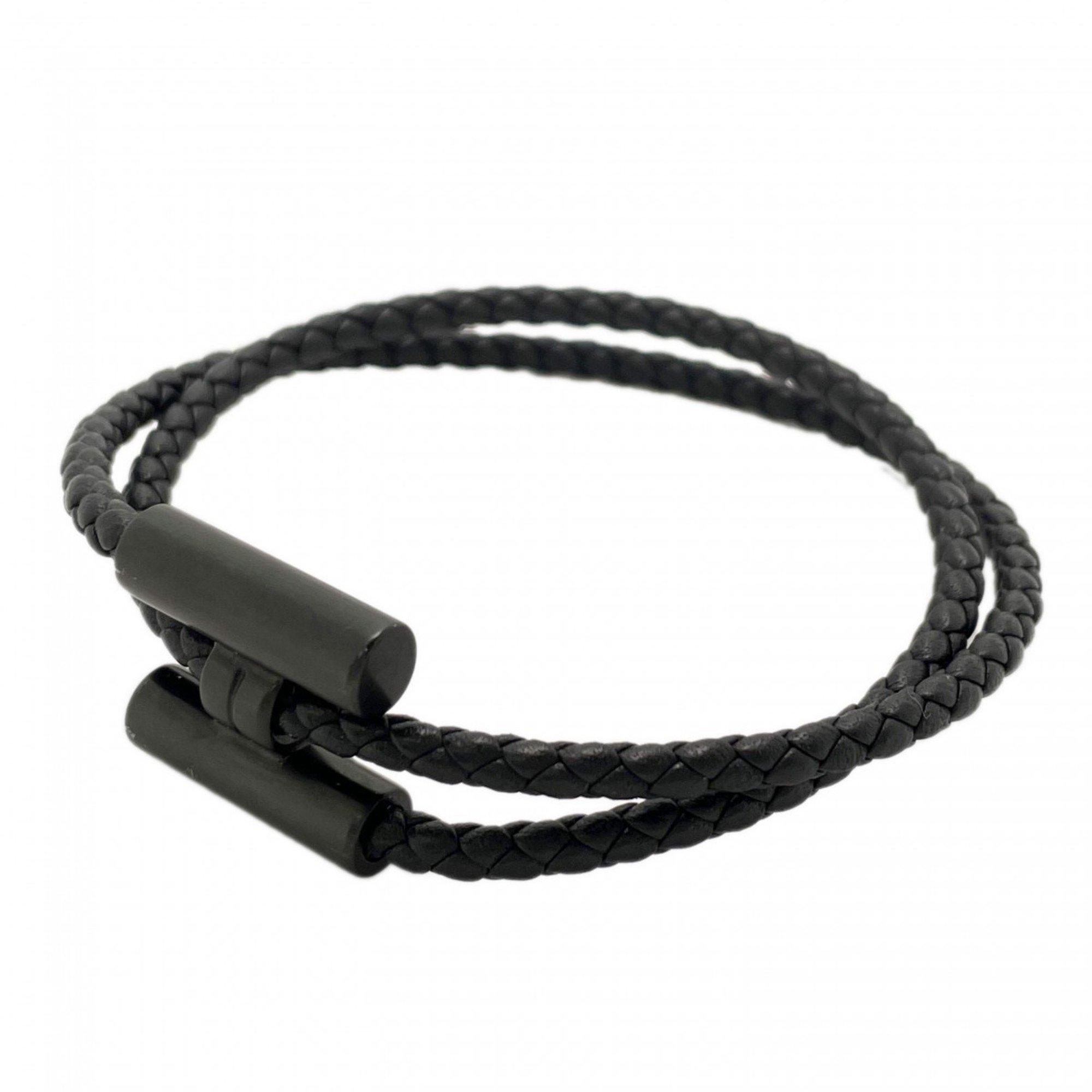 Hermes Bracelet Tourni Tresse Metal Leather Black Men Women