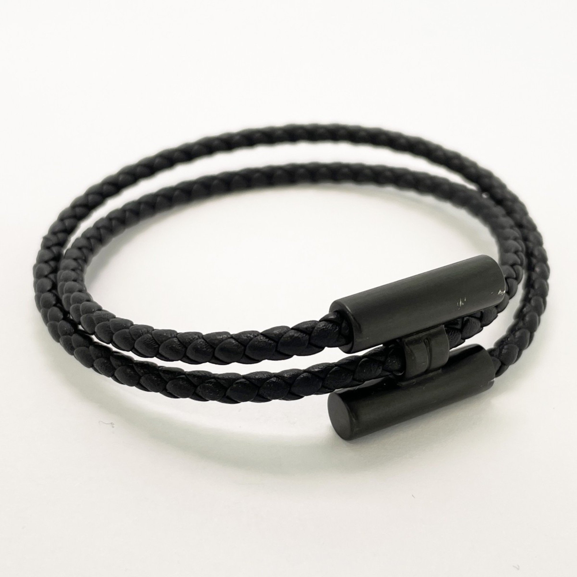 Hermes Bracelet Tourni Tresse Metal Leather Black Men Women