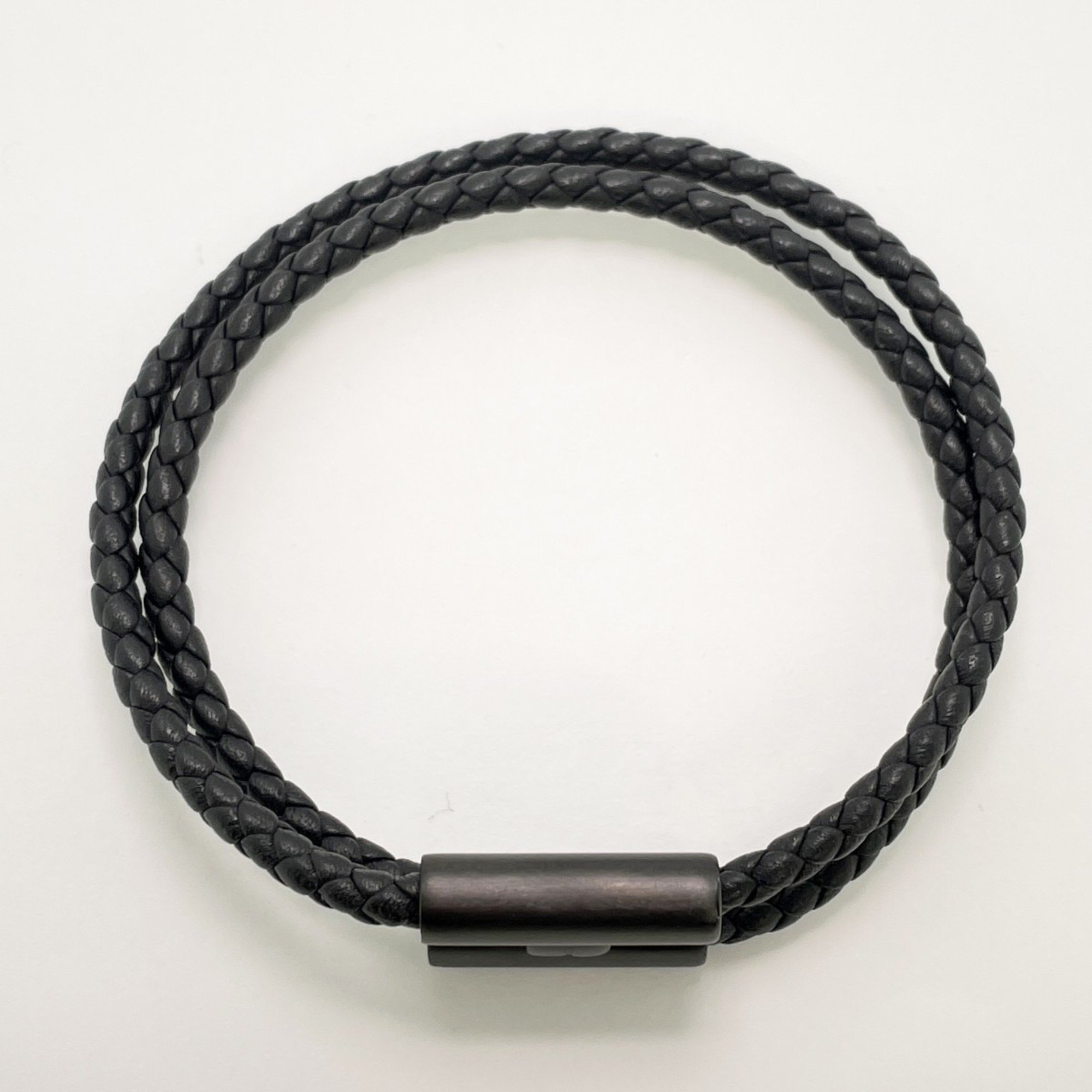 Hermes Bracelet Tourni Tresse Metal Leather Black Men Women