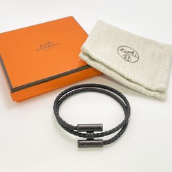 Hermes Bracelet Tourni Tresse Metal Leather Black Men Women