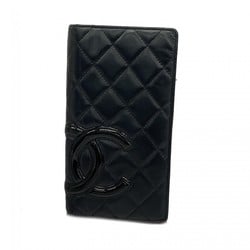 Chanel Long Wallet Cambon Lambskin Black Women's