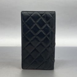 Chanel Long Wallet Cambon Lambskin Black Women's