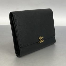 Chanel Tri-fold Wallet Leather Black Women's