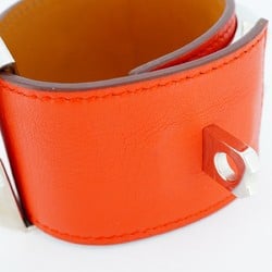 Hermes Bracelet Collier de Chien Metal Leather Silver Red Brown Q Engraved Men Women