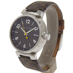 Louis Vuitton Tambour Watch Q1111 Stainless Steel x Monogram Canvas 1981 Quartz Analog Display Brown Dial Men's