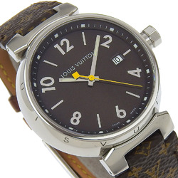 Louis Vuitton Tambour Watch Q1111 Stainless Steel x Monogram Canvas 1981 Quartz Analog Display Brown Dial Men's