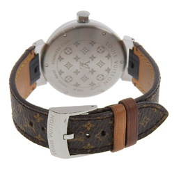 Louis Vuitton Tambour Watch Q1111 Stainless Steel x Monogram Canvas 1981 Quartz Analog Display Brown Dial Men's