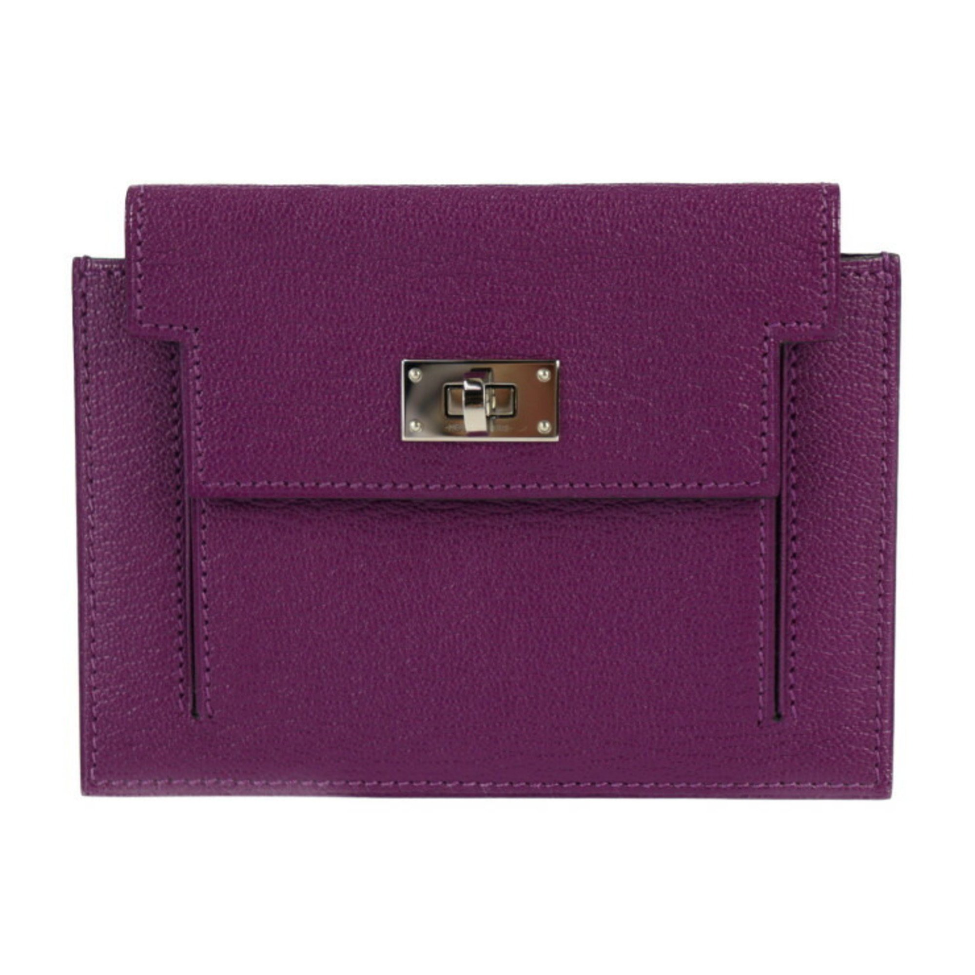 HERMES Hermes Kelly Pocket Compact Wallet/Coin Case - Chevre Anemone Turnlock Coin Purse D Engraved