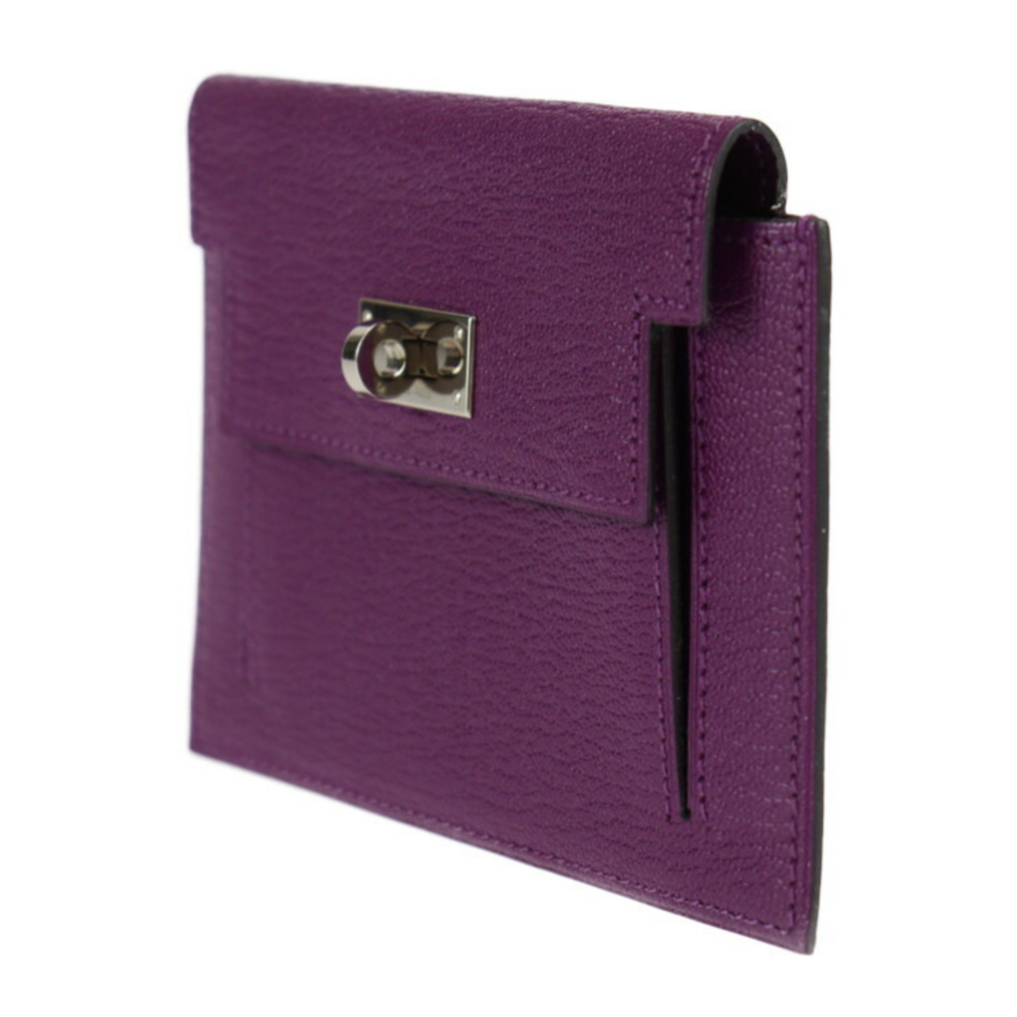 HERMES Hermes Kelly Pocket Compact Wallet/Coin Case - Chevre Anemone Turnlock Coin Purse D Engraved