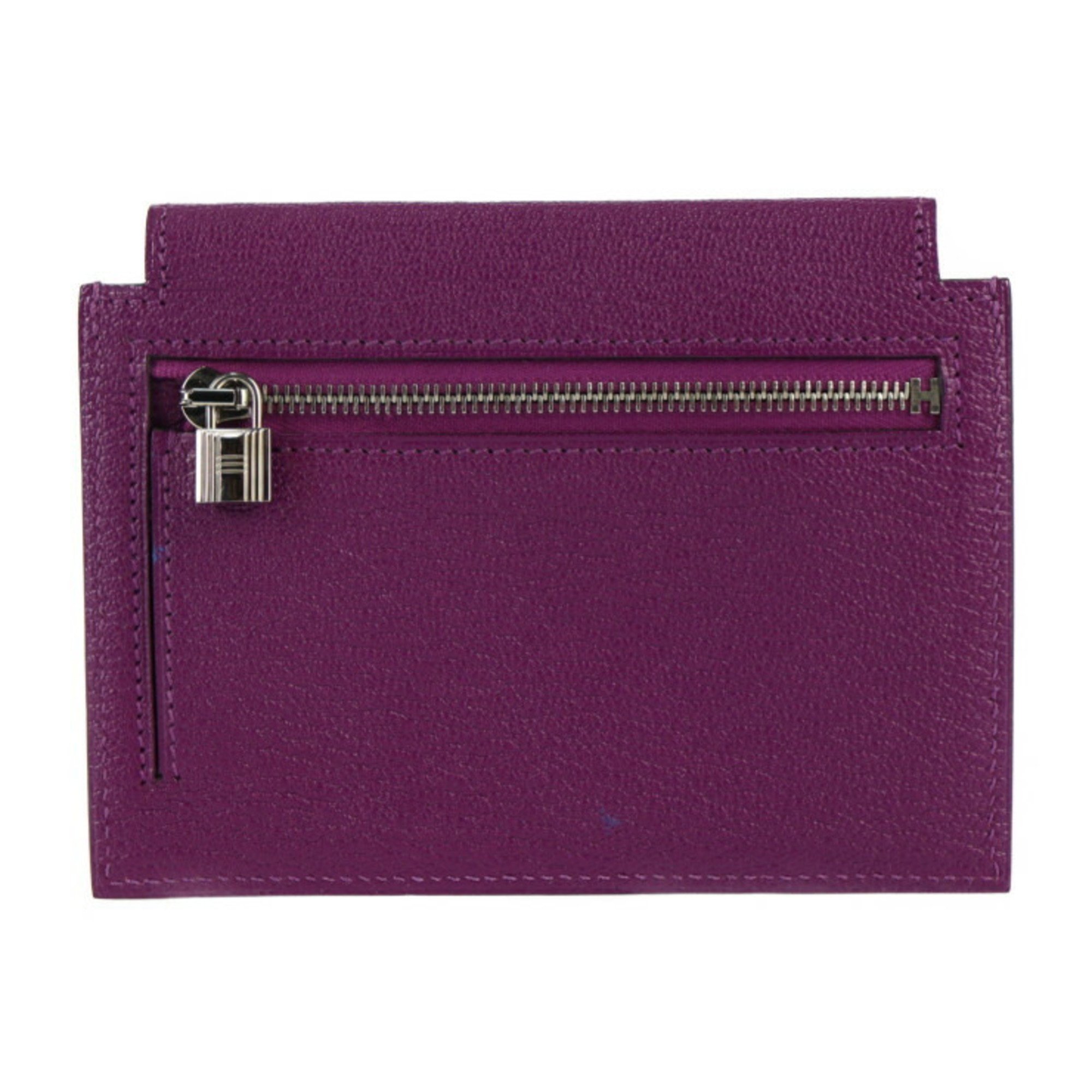 HERMES Hermes Kelly Pocket Compact Wallet/Coin Case - Chevre Anemone Turnlock Coin Purse D Engraved