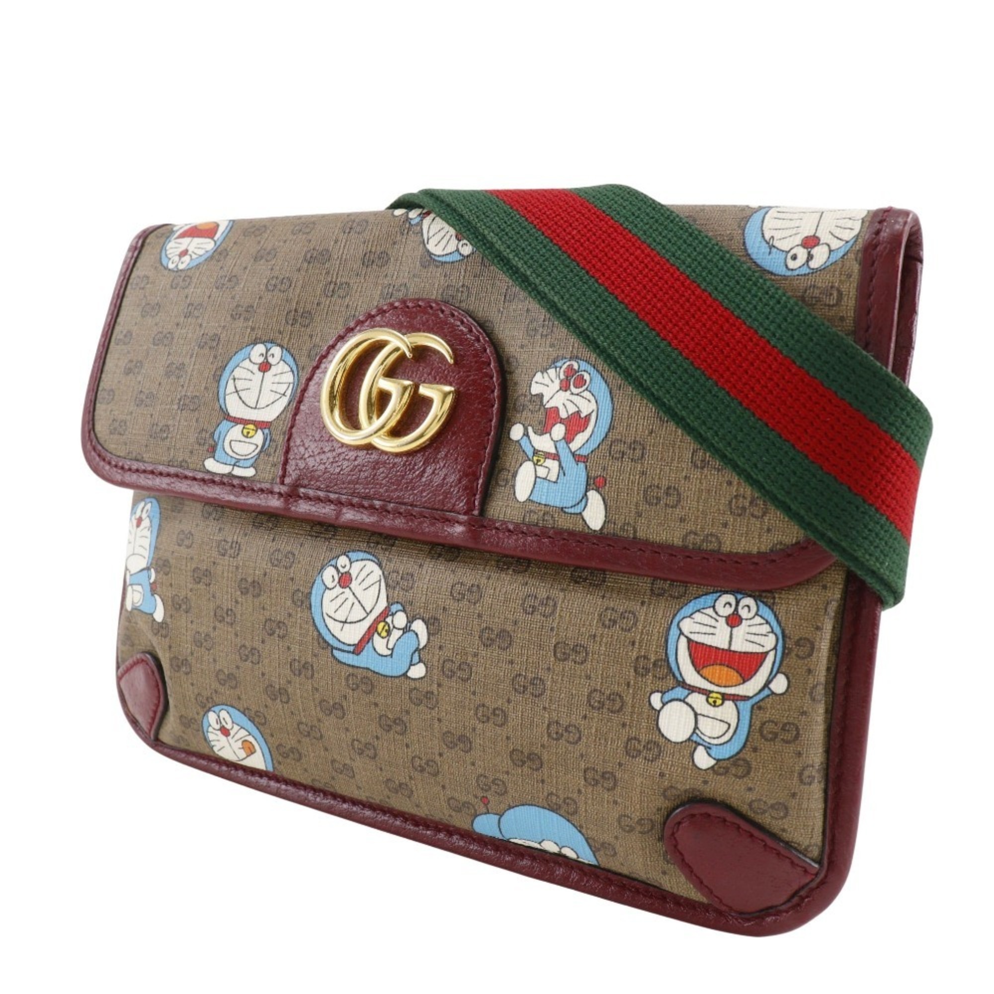 Gucci Doraemon collaboration waist bag, body bag 647817 GG Supreme canvas, brown type, collaboration, women's