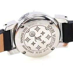 Louis Vuitton Tambour Viju Watch Q151K Stainless Steel x Embossed Leather Quartz Analog Display Black Dial Women's