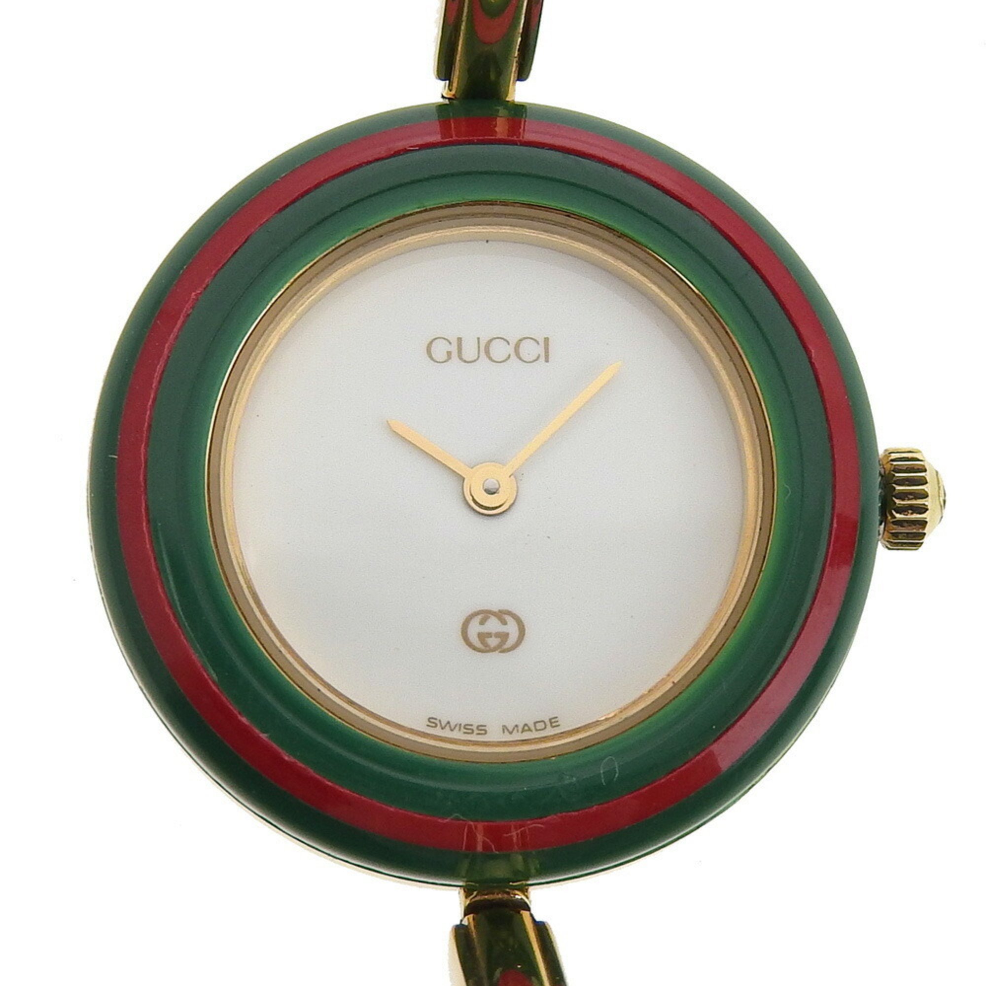 Gucci GUCCI Change Bezel Watch 1100L Gold Plated Quartz Analog Display White Dial Ladies