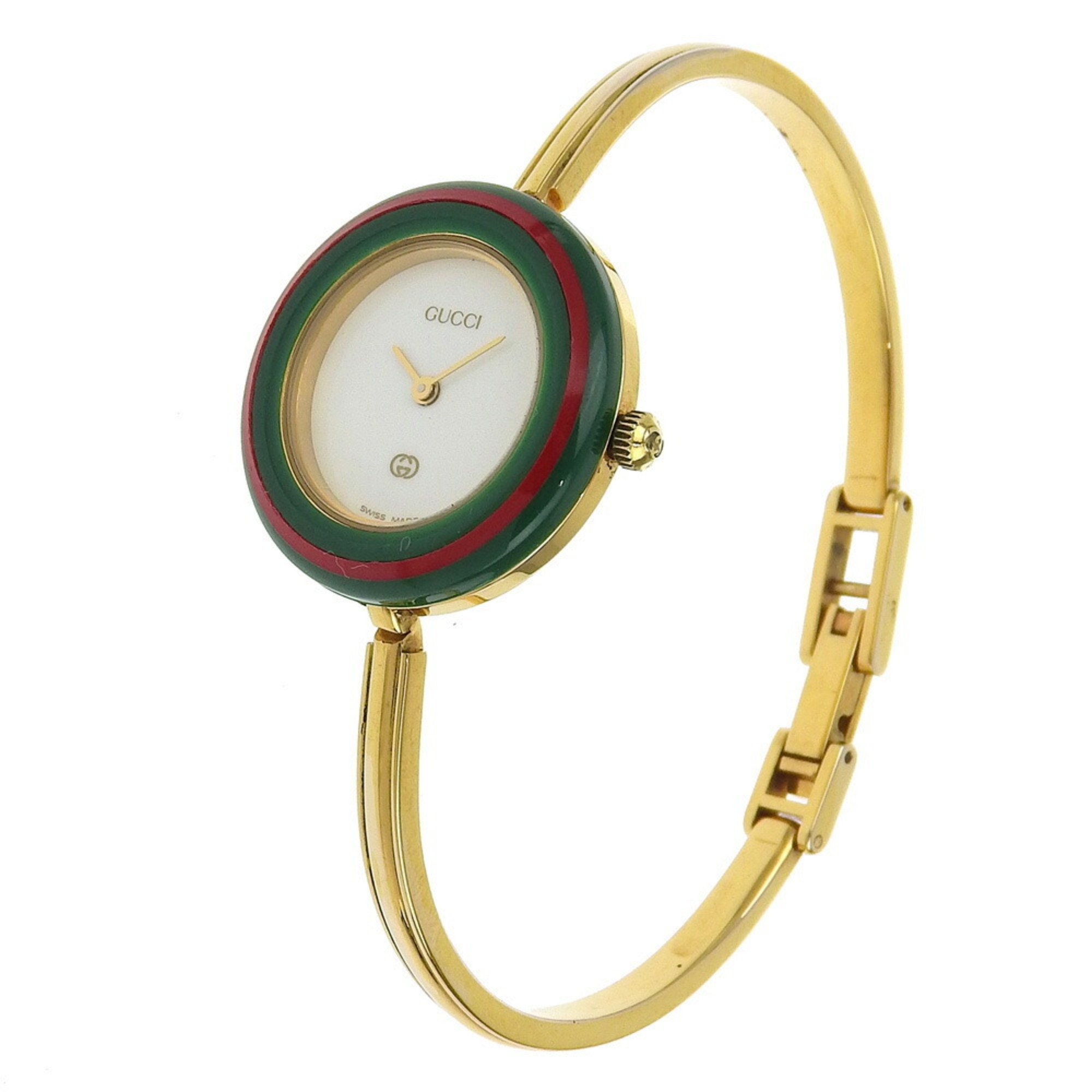 Gucci GUCCI Change Bezel Watch 1100L Gold Plated Quartz Analog Display White Dial Ladies