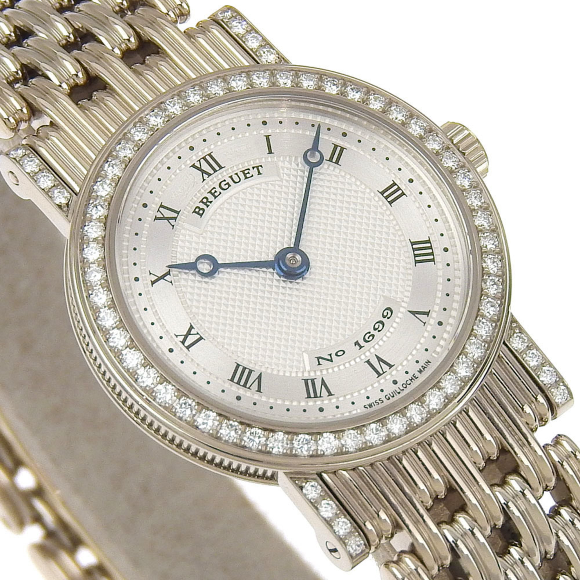 Breguet Classic Watch cal.503 Diamond Bezel 8561 K18 White Gold x Manual Winding Silver Dial Ladies