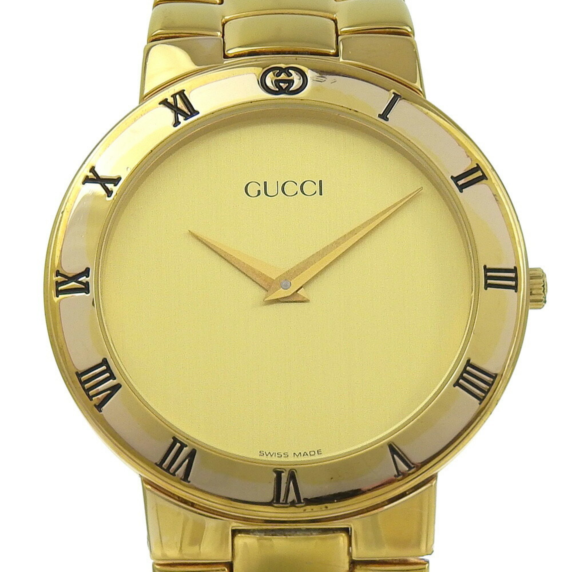 Gucci Watch 3300.2.M Gold Plated Quartz Analog Display Dial Vintage Boys