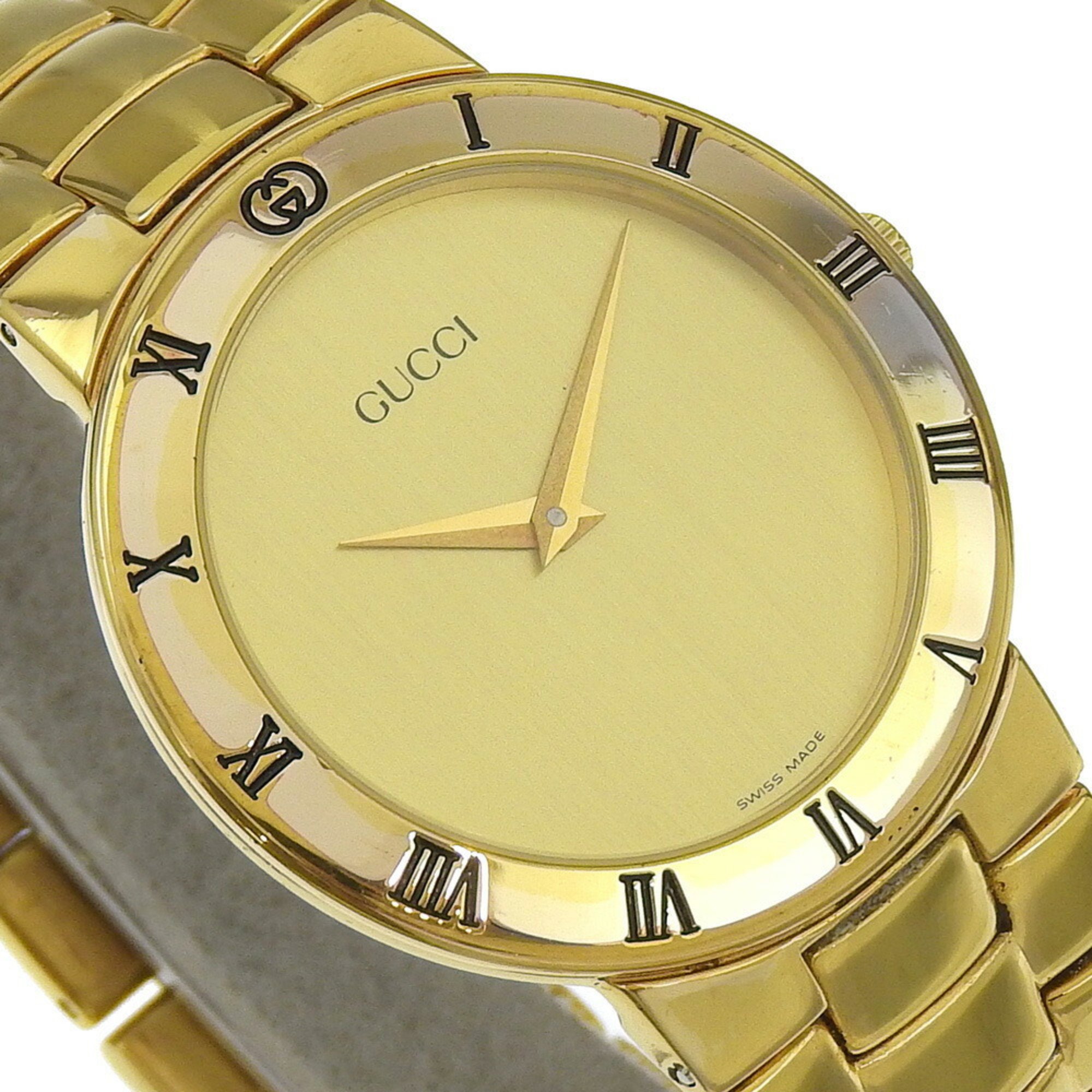 Gucci Watch 3300.2.M Gold Plated Quartz Analog Display Dial Vintage Boys