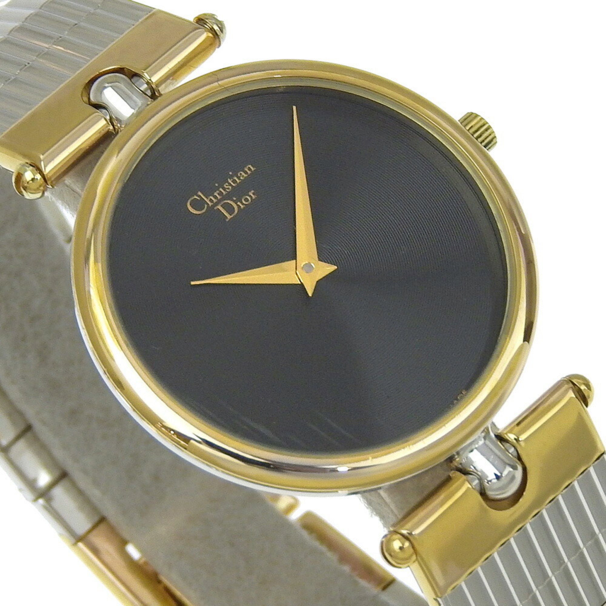 Christian Dior Watch 3026 Stainless Steel x Gold Plated Quartz Analog Display Black Dial Women's