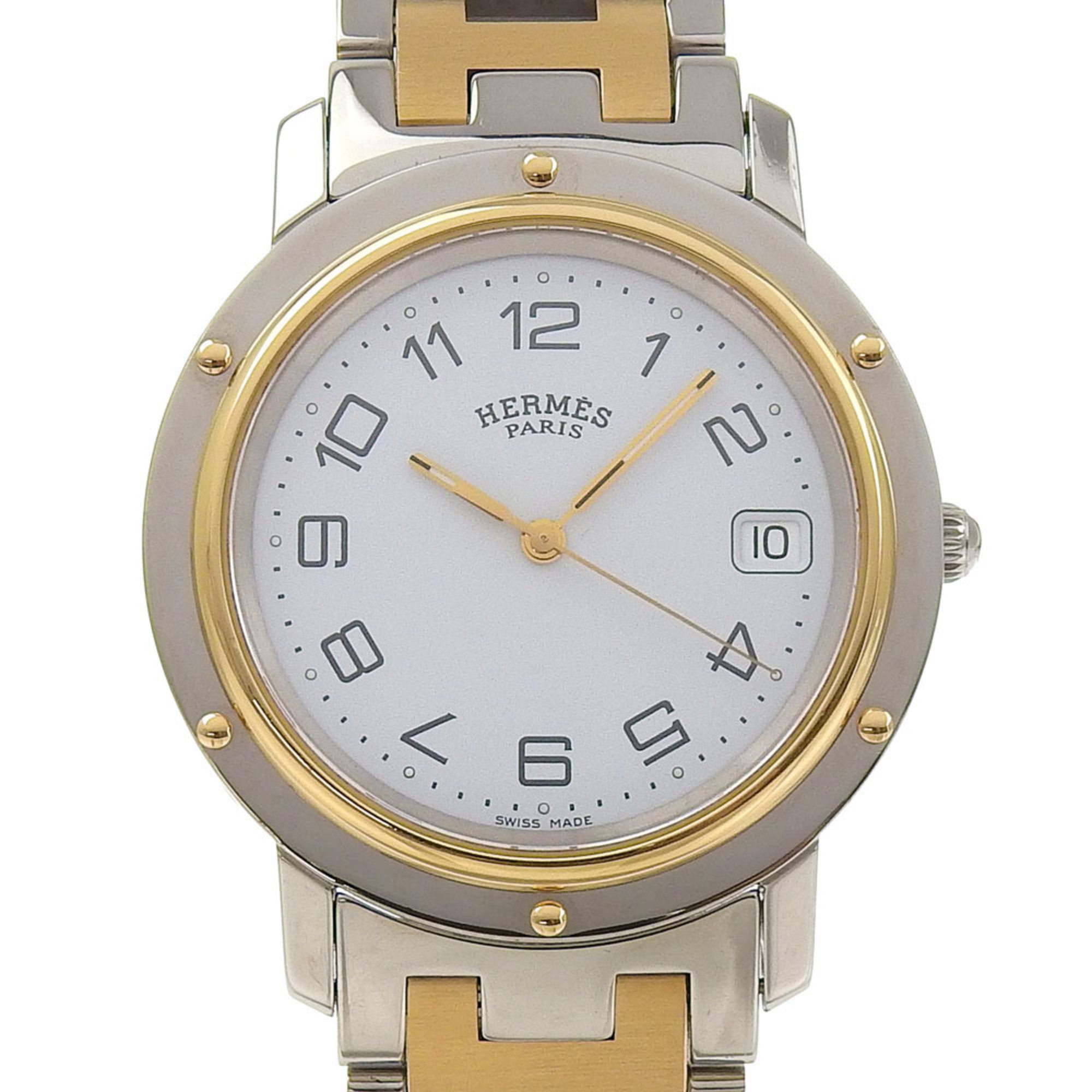 Hermes HERMES Clipper Watch CL6.720 Stainless Steel x Gold Plated Quartz Analog Display White Dial Men's