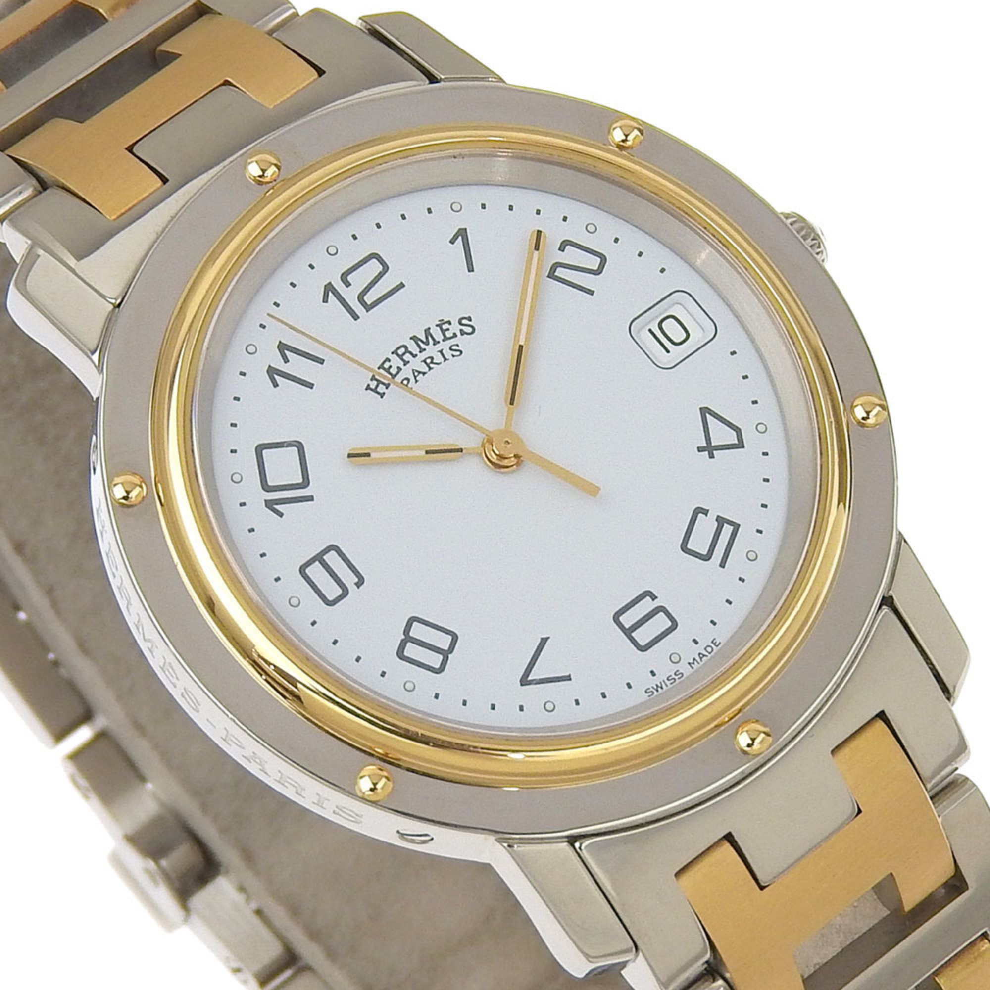 Hermes HERMES Clipper Watch CL6.720 Stainless Steel x Gold Plated Quartz Analog Display White Dial Men's