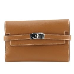 Hermes Kelly Wallet Medium Long Epsom Gold 2017 Brown A Belt Clasp Women's