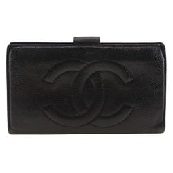 CHANEL Coco Mark Long Wallet A01429 Caviar Skin Black Snap Button COCO Women's