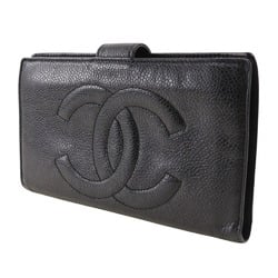 CHANEL Coco Mark Long Wallet A01429 Caviar Skin Black Snap Button COCO Women's