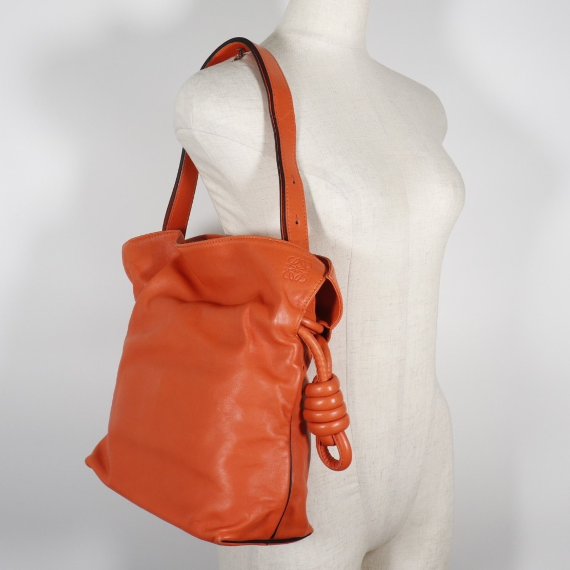 LOEWE Flamenco Knot Shoulder Bag, Lambskin, Orange, knot, Women's