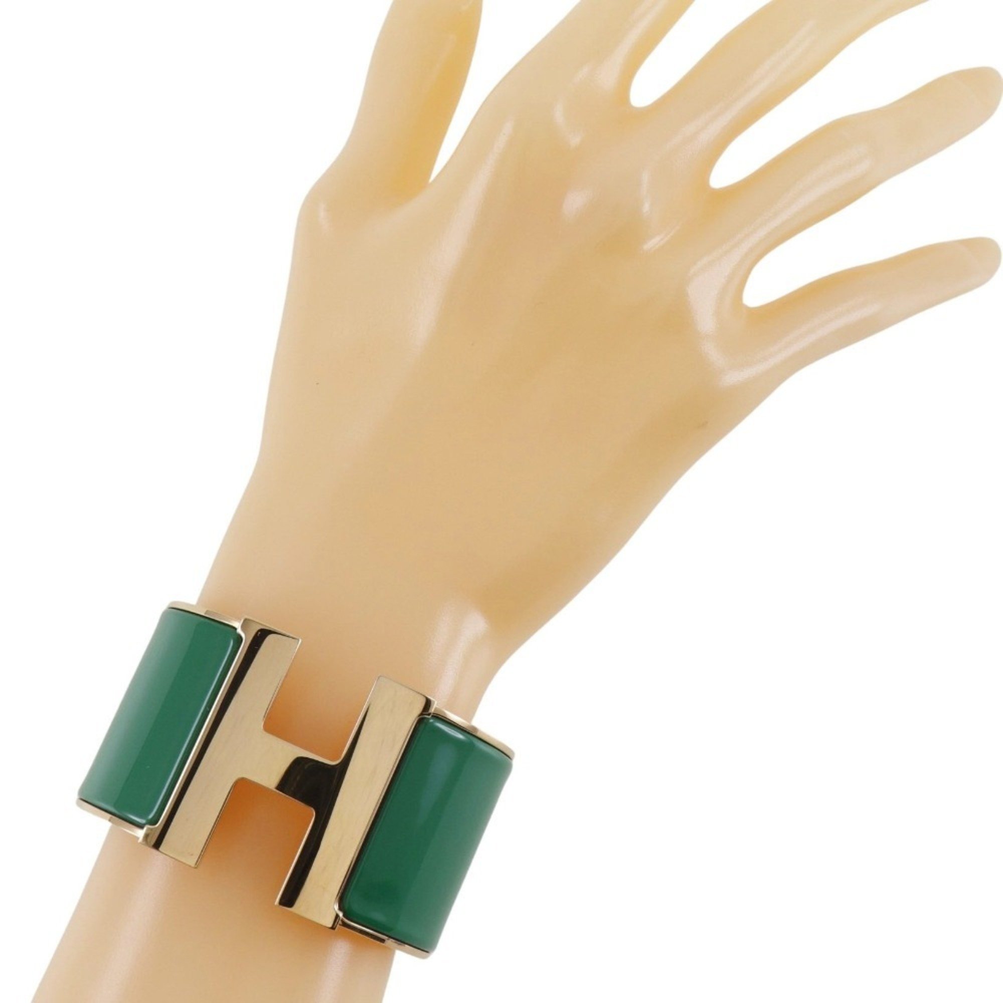 Hermes Click Clack TGM Bangle H Gold Plated Green Approx. 124g Women's